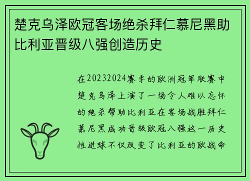楚克乌泽欧冠客场绝杀拜仁慕尼黑助比利亚晋级八强创造历史